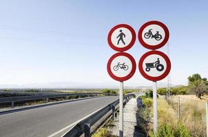 Traffic signs on a highway in Granada, Andalusia, Spain. photo