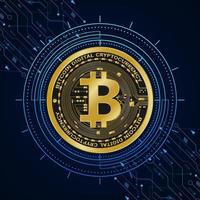 Golden bitcoin digital currency , futuristic digital money, vector