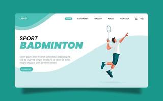 Landing Page - Flat Design Illustration - A Man Doing a Smash Jump in Badminton Sport. vector