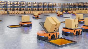 An army of robots efficiently sorting hundreds of parcels per hour AGV. photo