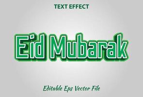 efecto de texto eid mubarak color verde y blanco editable. vector