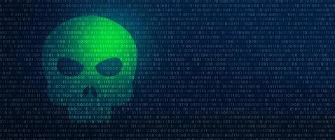 Binary background with Human skull. Cyber attack and Network Security Concept. photo