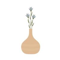 Flower bouquets in trendy ceramic vase jug. Cute elegant simple flat botanical illustration. Spring Green. Illustration for floral cards, shops, 8 of March and Easter decor. vector