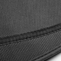 Texture of black leather background with square pattern and stitch, macro