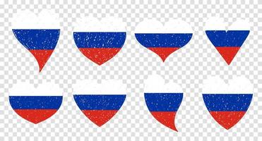 Set of Russia flag icon in the shape of hearts. Vector Russia symbol, icon, button