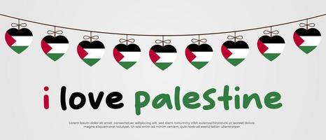 The national flag of the Palestine and the inscription I love Palestine. Vector illustration