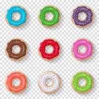 Donuts set isolated background in realistic style. Color glazed donuts. Vector illustration