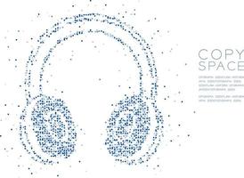 Abstract Geometric Circle dot pixel pattern Wireless Headphone shape, music instrument concept design blue color illustration on white background with copy space, vector eps 10