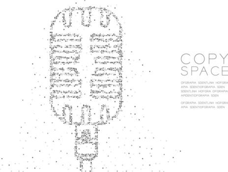 micrófono retro de patrón de píxeles de punto de círculo geométrico abstracto, diseño de concepto de equipo de música ilustración de color negro sobre fondo blanco con espacio de copia, pasos vectoriales 10 vector