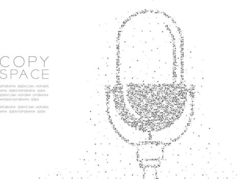 micrófono retro de patrón de píxeles de punto de círculo geométrico abstracto, diseño de concepto de equipo de música ilustración de color negro sobre fondo blanco con espacio de copia, pasos vectoriales 10 vector