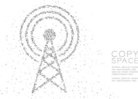 Abstract Geometric Circle dot molecule particle Antenna tower shape, VR technology wireless network communication design black color illustration isolated on white background with copy space vector