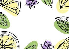 hermoso fondo con limones, flores, licencia. ilustración vectorial dibujada a mano de frutas. banner en el estilo de grabado. diseño botánico y cítrico vintage. para afiches, impresiones, papel tapiz, portadas vector