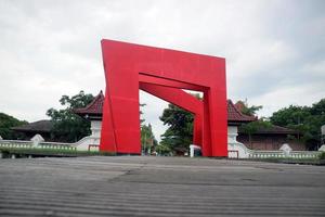 Big red gate with modern design photo