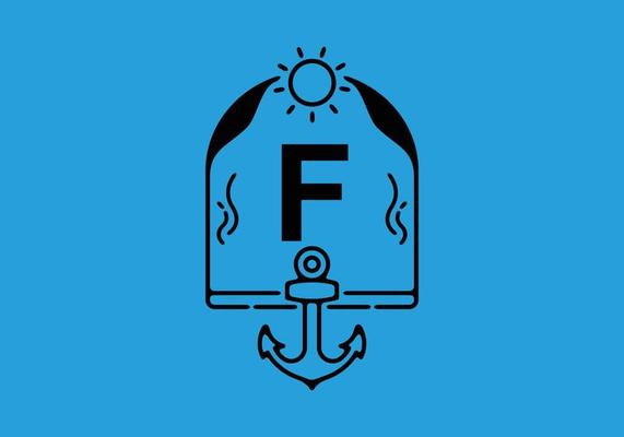 Black line art illustration of F initial letter in anchor frame