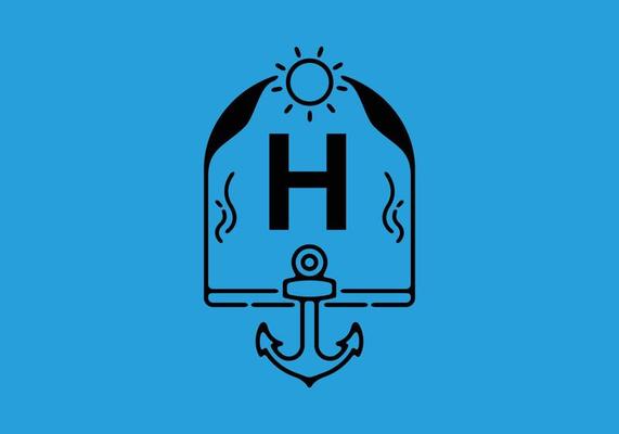 Black line art illustration of H initial letter in anchor frame