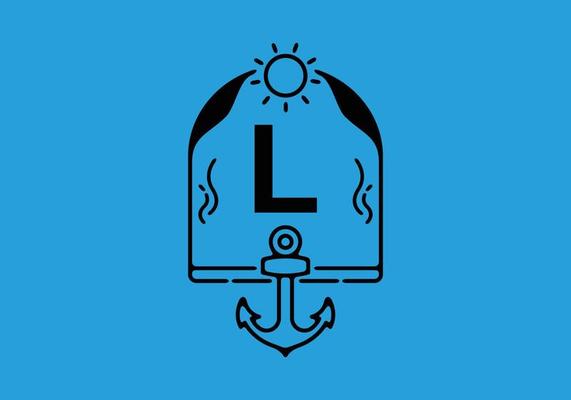 Black line art illustration of L initial letter in anchor frame