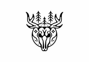 Black line art illustration of skeleton head of deer vector