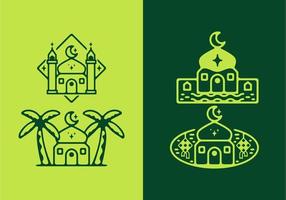 Bright and dark green color of ramadan mosque set vector