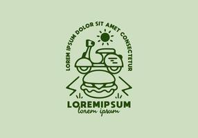 Burger and scooter line art with lorem ipsum text vector