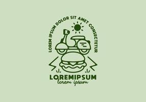 Burger and scooter line art with lorem ipsum text vector