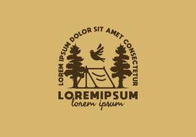 Camping text and bird line art with lorem ipsum text vector