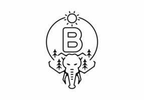 ilustración de arte de línea negra de cabeza de elefante con letra inicial b