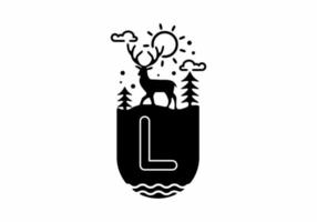 ilustración de arte de línea negra de insignia de ciervo con l nombre inicial en el medio