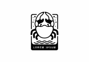 Black line art illustration of crab in rectangle shape vector