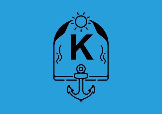 Black line art illustration of K initial letter in anchor frame