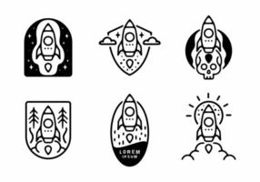 Black line art illustration of rocket collection vector