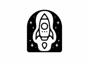 Black line art illustration of rocket in window frame shape vector