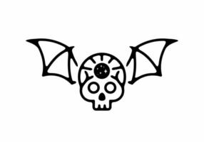 Black line art illustration of skeleton head with bat wings vector