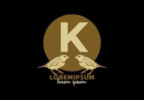 Brown K initial letter with twin bird vector