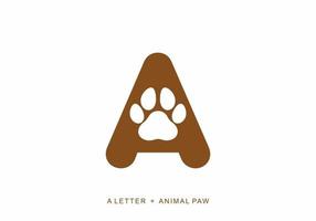 Brown color of A initial letter with animal paw shape vector