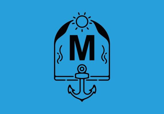 Black line art illustration of M initial letter in anchor frame