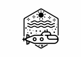 Black line art illustration of submarine in hexagon shape vector