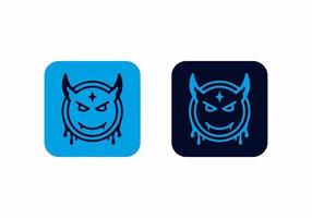 Bright and dark blue color of devil head icon vector