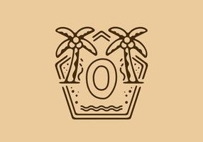 Bright and dark brown color of O initial name in beach theme frame vector