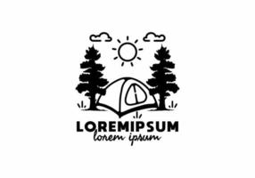 Camping in nature line art with lorem ipsum text vector