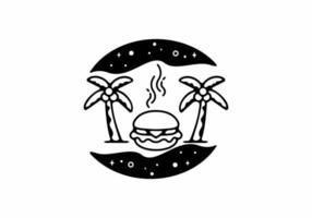 Burger and coconut trees line art vector