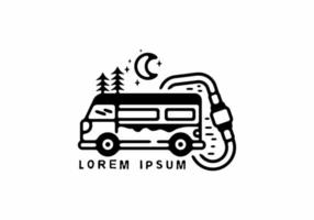 Campervan and carabiner line art illustration vector