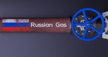 Russian gas, Russia flag, sanctions on Russian gas. 3D work and 3D illustration photo