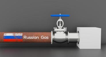 Russian gas, Russia flag, sanctions on Russian gas. 3D work and 3D illustration photo