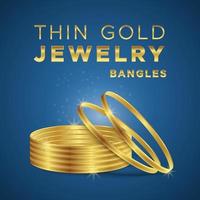shiny thin gold bangles on blue background fashion golden hand Bracelet luxury jewelry bridal bangle set vector