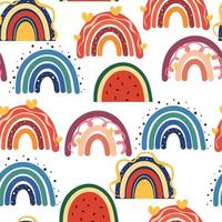 patrón sin costuras dibujo a mano dibujos animados boho arco iris. para textiles, estampados de telas, papel de regalo vector