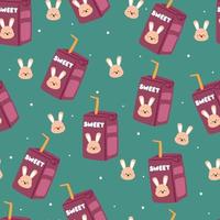 seamless pattern hand drawing cartoon bunny and drink. for kids wallpaper, fabric print, textile vector