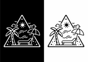 Black and white line art illustration of beach in triangle shape vector