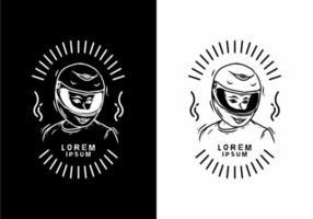 Black and white of man with helm badge vector