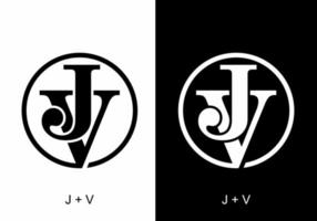 Black and white of JV initial letter with circle vector