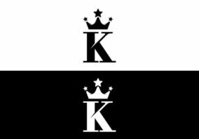 Black and white of K initial letter with crown logo vector